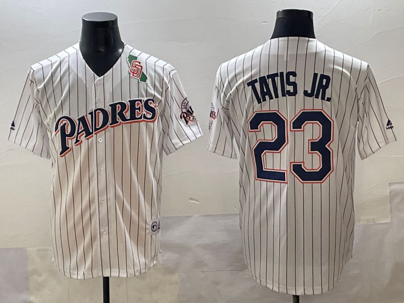 Men 2025 San Diego Padres #23 Tatis jr White Stripe Throwback Game Nike MLB Jersey style 5->san diego padres->MLB Jersey